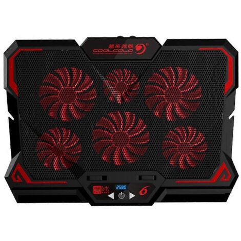 Support de refroidissement pour ordinateur portable avec 6 ventilateurs, interrupteurs d'écran réglables, 2 ports USB et 2 boutons tactiles. (1/5)