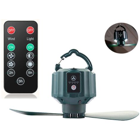 Ventilateur de plafond avec télécommande 5200 mAh/10400 mAh, port USB Type-C, ventilateur de camping avec LED - Modèle standard - Vert (1/5)