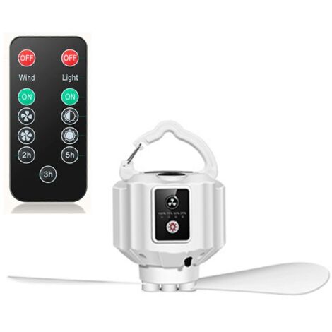 Ventilateur de plafond avec télécommande 5200 mAh/10400 mAh, port USB Type-C, ventilateur de camping avec LED - Modèle standard - Blanc (1/5)