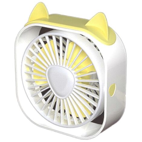 Ventilateur de bureau USB, mini ventilateur de bureau, 3 vitesses de rotation, ventilation puissante, motif oreilles de chat, blanc (1/5)