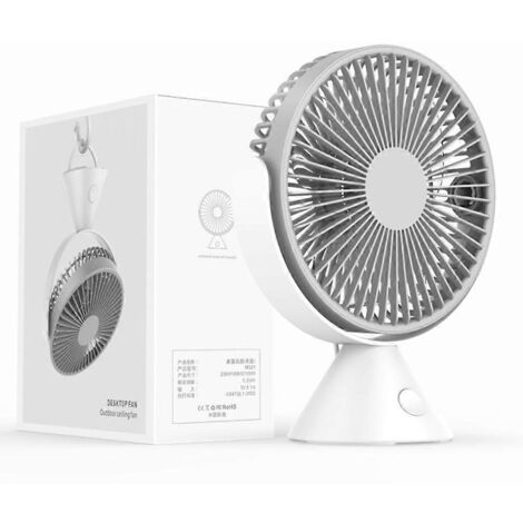 Ventilateur de bureau/plafond rechargeable USB 1500 mAh, 3 vitesses, pour chambre à coucher et camping en plein air (1/5)