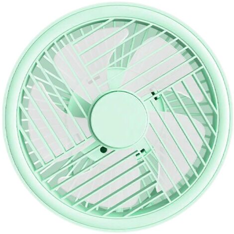 Ventilateur de camping à vitesse réglable, rotatif à 360°, à suspendre, pour la maison ou le bureau - 2400 mAh - Vert (1/5)