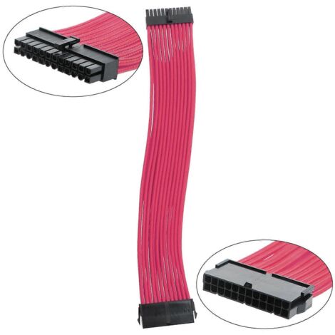 Kit d'extension de câble d'alimentation gainé, câble d'alimentation gainé sur mesure 18AWG-24PIN-Rose (1/5)