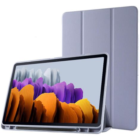 Coque arrière fine en cuir avec support pliable en TPU et fonction veille/réveil automatique pour S7 S7 FE S-S7 FE - Violet (1/5)