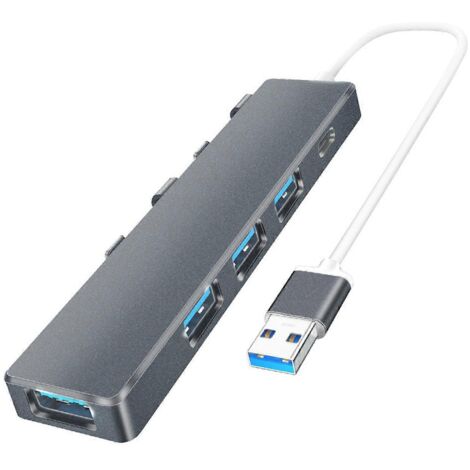 Hub USB/Type C 4 ports USB 3.0/2.0, répartiteur, station d'accueil en alliage d'aluminium, interface USB, gris (1/5)