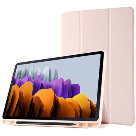 Coque arrière fine en cuir avec support et pliable en TPU et fonction veille/réveil automatique pour S7, S7 FE et S7 Plus - Rose (1/5)