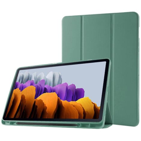 Coque arrière fine en cuir avec support pliable et en TPU, compatible avec la fonction veille/réveil automatique pour iPhone S7, S7 FE et S7 Plus - Vert (1/5)