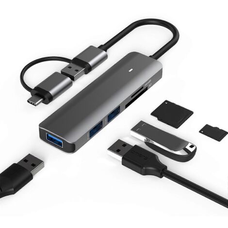 Station d'accueil 4/5 en 1 Type-C USB3.0 portable avec lecteur de cartes SD/TF - Cinq en un (1/5)