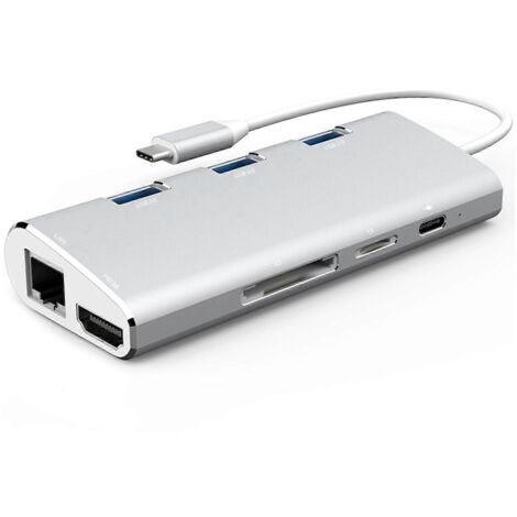 Station d'accueil 8 en 1 Type-C, compatible HDMI 4K, USB 3.0, LAN 1000M, PD, hub SD/TF (1/5)