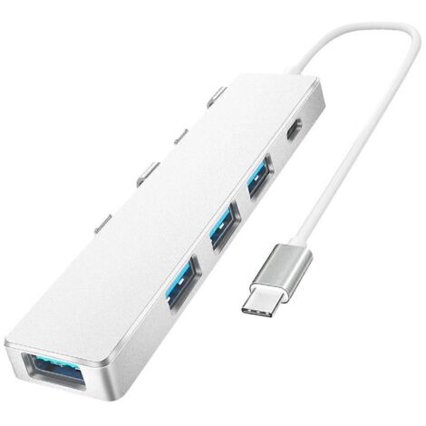 Hub USB/Type C 4 ports, répartiteur USB 3.0/2.0, station d'accueil en alliage d'aluminium, interface Type C, argent (1/5)