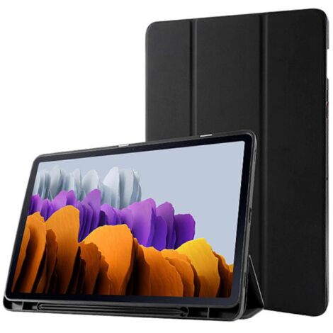 Coque arrière fine en cuir avec support pliable et en TPU, compatible avec les modèles S7, S7 FE et S7 Plus, et dotée d'une fonction veille/réveil automatique (noir). (1/5)