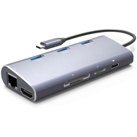 Station d'accueil 8 en 1 Type-C, compatible HDMI 4K, USB 3.0, LAN 1000M, PD, hub SD/TF (1/5)