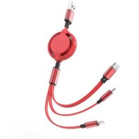 3 Pcs Purple Red Black 1.05m Multifunctional Retractable Charging Cable 3a, 3 In 1 Multifunctional Usb Charging Cable Micro Usb Type C Ip, For Mob
