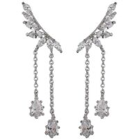 1 Piece Ladies Silver Earrings Zirconia Crystal Feather Leaf Earrings Girls Valentine's Day Gift Box Mother's Day Christmas