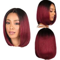 fashion Idol Bandeau Perruque Bob Perruque Femme (noir Dgrad Bordeaux), Environ 35cm Perruque Avant Sans Lacets Cheveux Synthtiques Fibre Rsistant