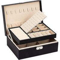 rectangular Jewelry Box For Women And Girls Small Travel Jewelry Box For Rings, Earrings And Necklaces - Many Colors To Choose (black 2)