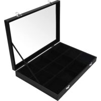 black Velvet Jewelery Storage With 12 Sections & Glass Lid - Felt Jewelery Tray With Adjustable Compartments - Storage For Earrings, Rings, Neckla
