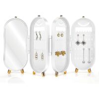 earring Stand With Mirror Foldable Earring Stand Storage Box For Earrings, Bracelets, Necklaces 153 Earring Slots 24 Notches White