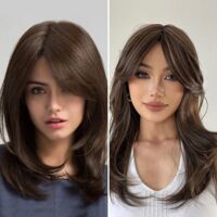 a Brown Top Perruques Pour Femmes Perruques Synthtiques Longues Droites Full Bangs Lavable Respirant Tour De Tte Rglable