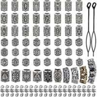 80 Pieces Viking Beard Beads Ancient Norse Hair Tube Beads Dreadlocks Beads For Hair Braid Bracelet Pendant Necklace Silver Diy Jewelry Hair Decor