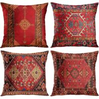 4 Piece Set Vintage Red Floral Turkish Persian Rug Linen Cushion Cover Home Cushion Cushion Pillow Cover Geometric Persian Kilim Home Decor 4 Piec