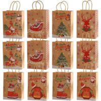 sacs Cadeaux De Nol,12 Pice Sac Cadeau Noel En Papier Kraft Pochette Cadeau Noel Reutilisable Sac Papier Cadeau Noel Avec Poigne Pochettes De Nol
