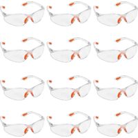 12 Pack Clear Safety Glasses - Protective Eyewear With Plastic Lens, Nose Bridge And Rubber Temple Tips For Comfort - Ppe Clear Glasses