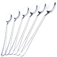 6pcs Long Handle Stainless Steel Tea Coffee Spoons Ice Cream Cutlery--