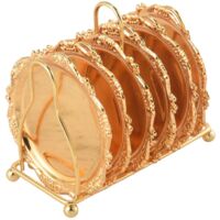 6 Piece Non- Metal Coaster With Pole Frame (Gold)--