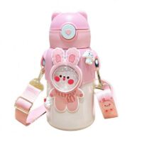 520Ml Kids Thermal Water Bottle with Straw Cute Bottle--