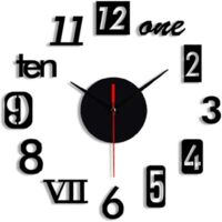 DIY Wall Clock - 3D Mirror Decor,Wall Sticker Clock Home Decor Black--