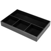 4 Slots Desk Drawer Organizer, Pu Leather Drawer Storage (Black)--