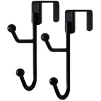 2 Pack Over the Door Hooks Hanger, Sturdy Metal Double Hook, Black--