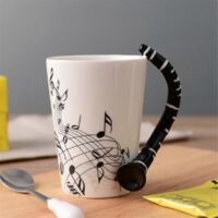 Music Ceramic Mug Cute Coffee Tea Milk Stave Mugs,Wooden Guitar--