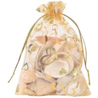 100Pcs 9x12cm Sheer Drawstring Heart Organza Jewelry Gift Bags (Gold)--