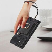 Étui en cuir noir pour téléphone portable Galaxy S24 Ultra