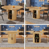 Table ronde extensible 118-158 cm, table salle à manger, table cuisine, table balcon, plateau extensible rond devenant ovale, jusqu'à 6 personnes, couleur bois