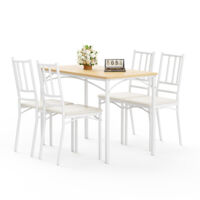 Set de table, table de bar avec 4 chaises de salle à manger, table de cuisine avec chaises, table de petit-déjeuner industrielle pour cuisine, salon, salle de fête, couleur nature et blanc, 110 cm x 6