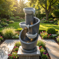Fontaine de jardin avec éclairage LED, pompe à eau, revêtement extérieur en pierre reconstituée et bassin décoratif, fontaine d'intérieur, jeu d'eau pour jardin et terrasse, gris