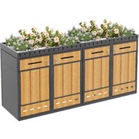 Boîte à poubelles avec toit végétal pour quatre bacs de 120 à 240 litres, cache-poubelle et armoire de jardin.
