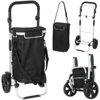 Trolley de courses 3-en-1 pliable, 40L, jusqu'à 25kg, compartiment isotherme noir