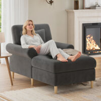 Fauteuil relax rembourré, fauteuil convertible pliant, fauteuil de lecture confortable, fauteuil lounge, grand fauteuil de lecture XXL, fauteuil lounge en velours, pouf pour salon et chambre, gris