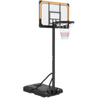 Panneau de basket extérieur avec support, 182-213 cm réglable en hauteur, support à roulettes, base stable, acier noir, pour intérieur et extérieur