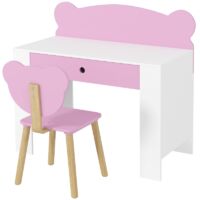 Ensemble bureau enfant avec plateau & tiroir, table de travail et chaise en forme d'ours, bureau d'écolier, table pour enfants et adolescents, rose, pour garçons et filles