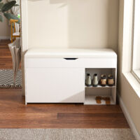 Banque à chaussures, banc d'entrée avec coffre de rangement dissimulé rabattable, design moderne et minimaliste, adapté aux entrées et salons, blanc, dimensions : L100/P30/H52cm