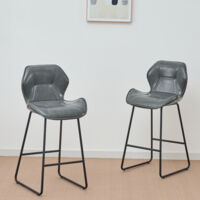 2er Set Barhocker in Kunstleder, modernes Design mit Rückenlehne, Metallgestell und Fußstütze, für Küche, Theke, Hausbar, Essbereich, Grau