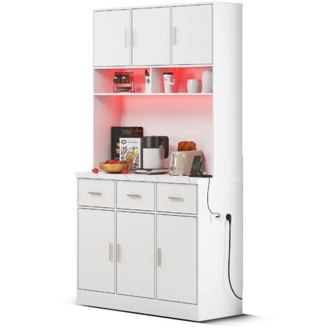 Buffet Multifonction avec LED et Contrôle par Application, Tiroirs et Étagères Réglables, Prises Électriques et Passe-Câbles, 100 x 40 x 180 cm, pour Cuisine ou Salle à Manger (1/5)