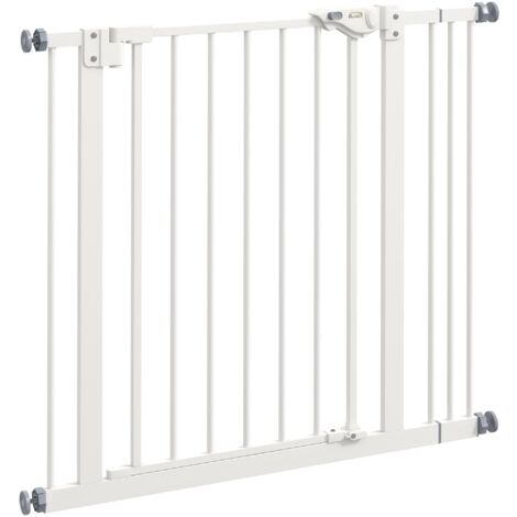 Barrière pour Chiens 74-87 cm avec Extension, Sans Perçage, Métal et Plastique, Grille de Sécurité Animaux, Blanc (1/5)