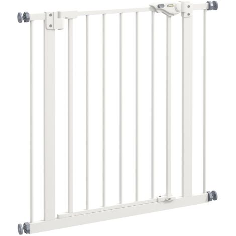 Barrière de Porte pour Chiens 74-80 cm, Sans Perçage, Métal et Plastique, Grille de Sécurité pour Animaux, Blanc (1/5)