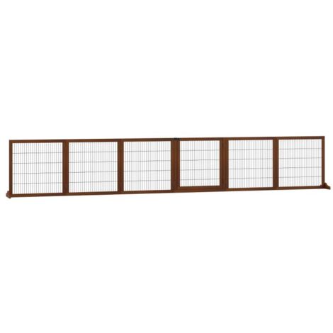 Barrière pour Chien Extensible et Pliable, Bois de Pin, 432 cm, Séparation Intérieure, Marron Café